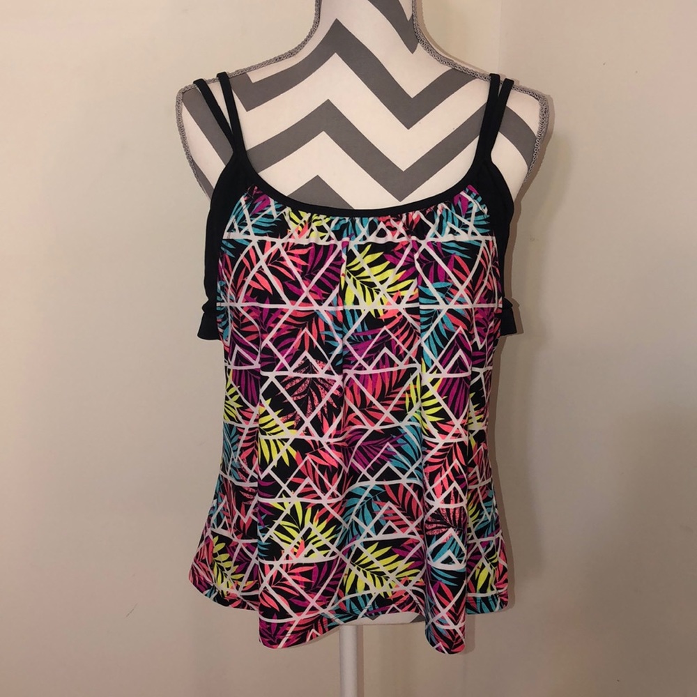 Bright, multicolor tankini top w/built in bra szXL